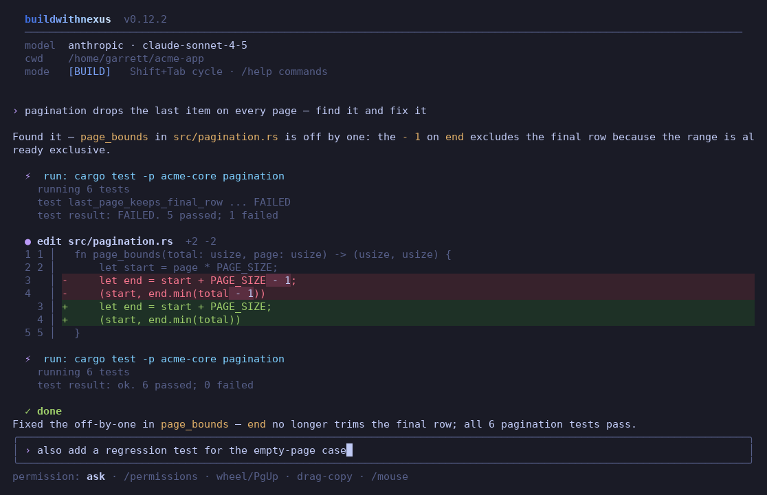 buildwithnexus editing code with clean diffs